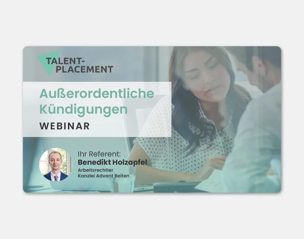 Banner des Talent-Placement-Webinars "Außerordentliche Kündigungen"