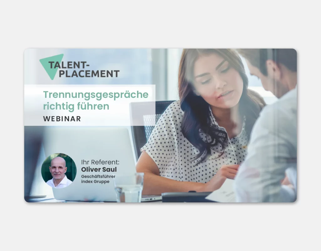 Banner des Talent-Placement-Webinars "Trennungsgespräche richtig führen" mit index-Geschäftsführer Oliver Saul