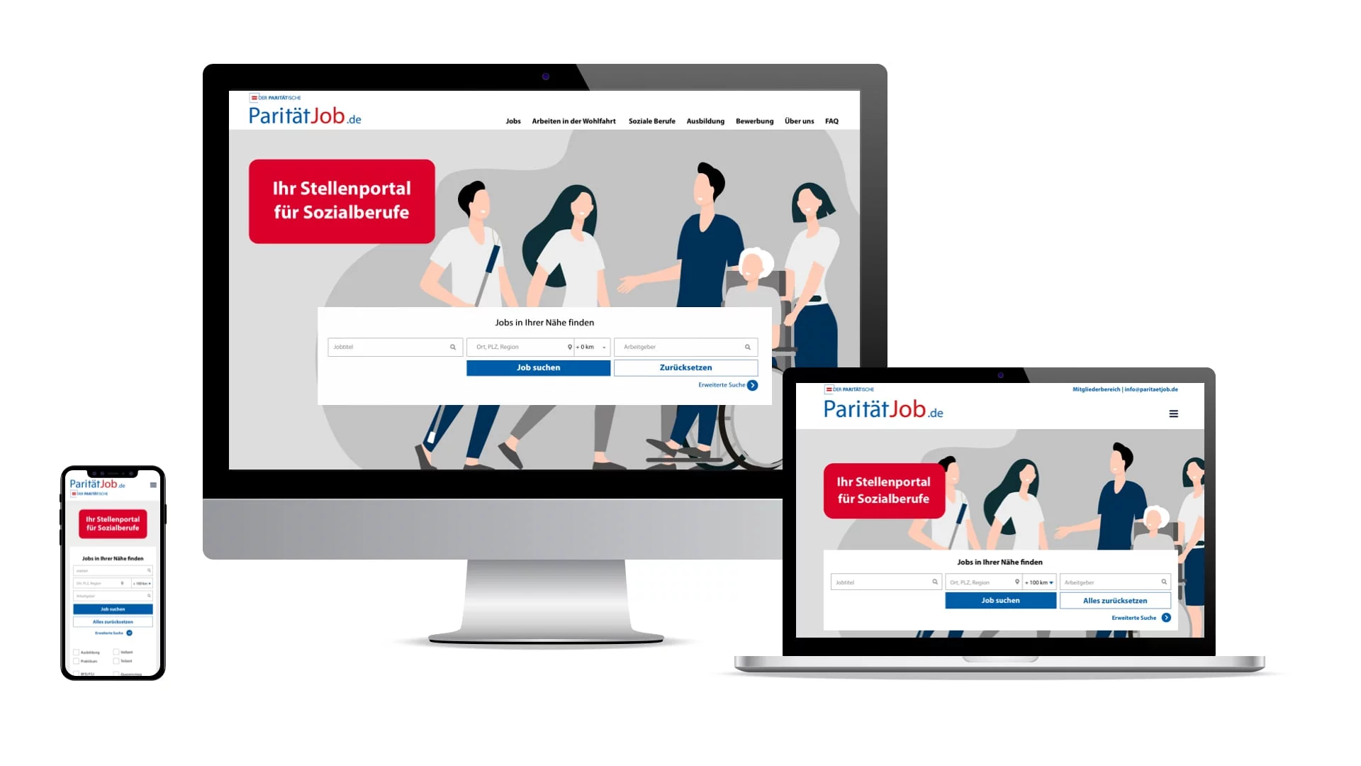 Startscreen des Karriereportals als responsive Darstellung auf dem Handy Laptop und Desktop