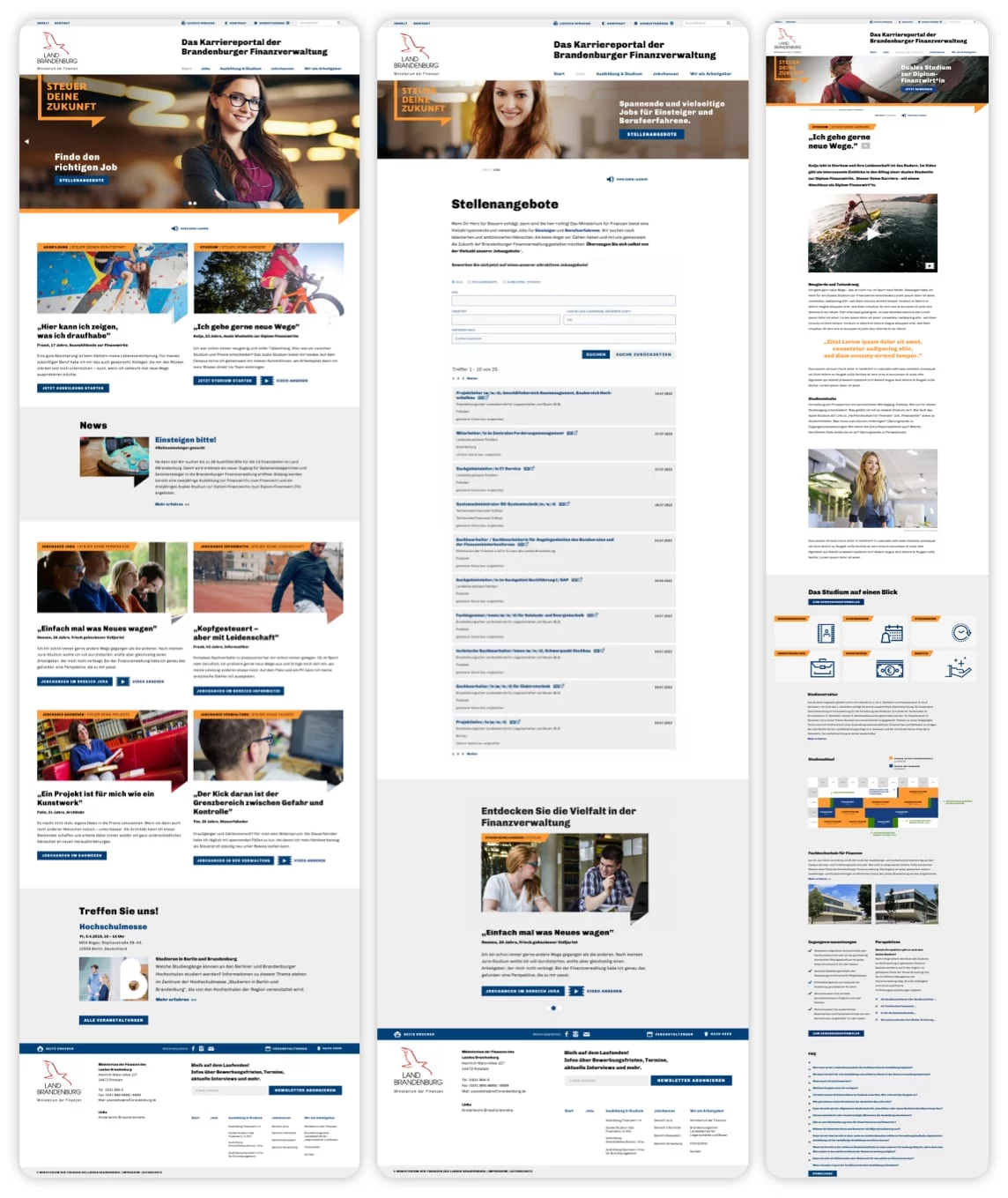 Darstellung des Screendesigns inklusive Stellenmarkt vom Karriereportal Steuer Deine Zukunft