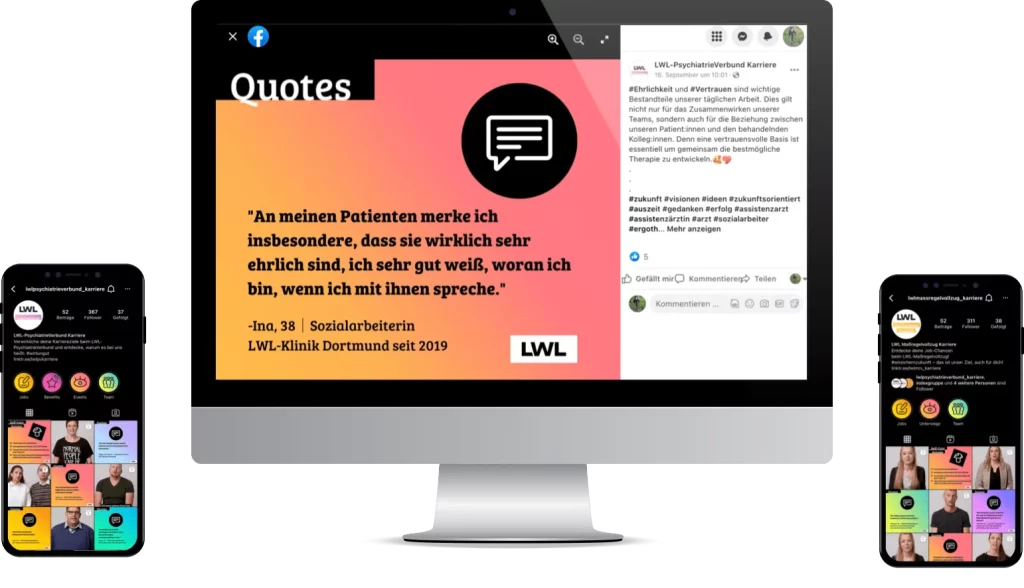 Device-Mockups der Social-Meda-Kanäle bei Facebook und Instagram