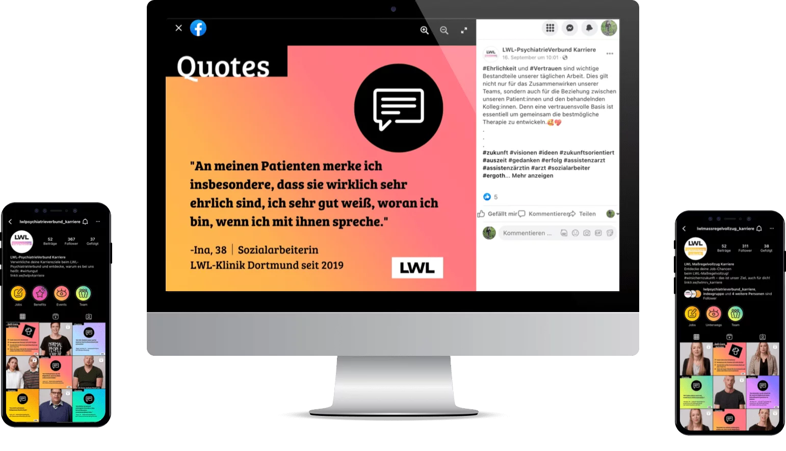 Device-Mockups der Social-Meda-Kanäle bei Facebook und Instagram