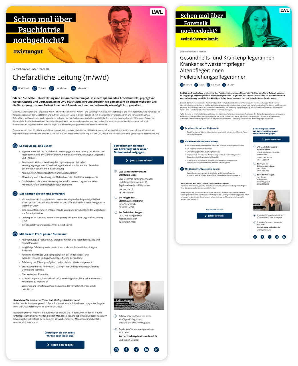 Stellenanzeigen-Design des LWL-PV und LWL-MRV