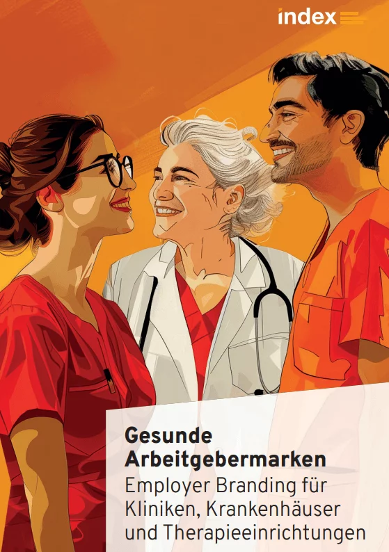 Titelseite des White Papers "Gesunde Arbeitgebermarken: Employer Branding für Kliniken, Krankenhäuser und Therapieeinrichtungen" der index Agentur