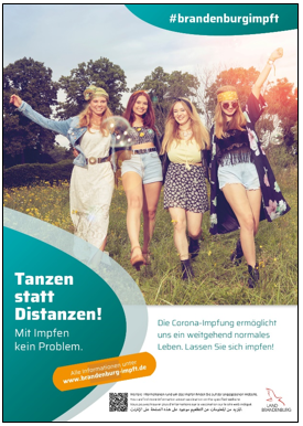 Motiv "Tanzen statt Distanzen!" der Brandenburger Impfkampagne