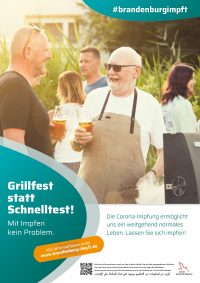 Kampagnenmotiv "Grillfest statt Schnelltest" der Brandenburger Impfkampagne