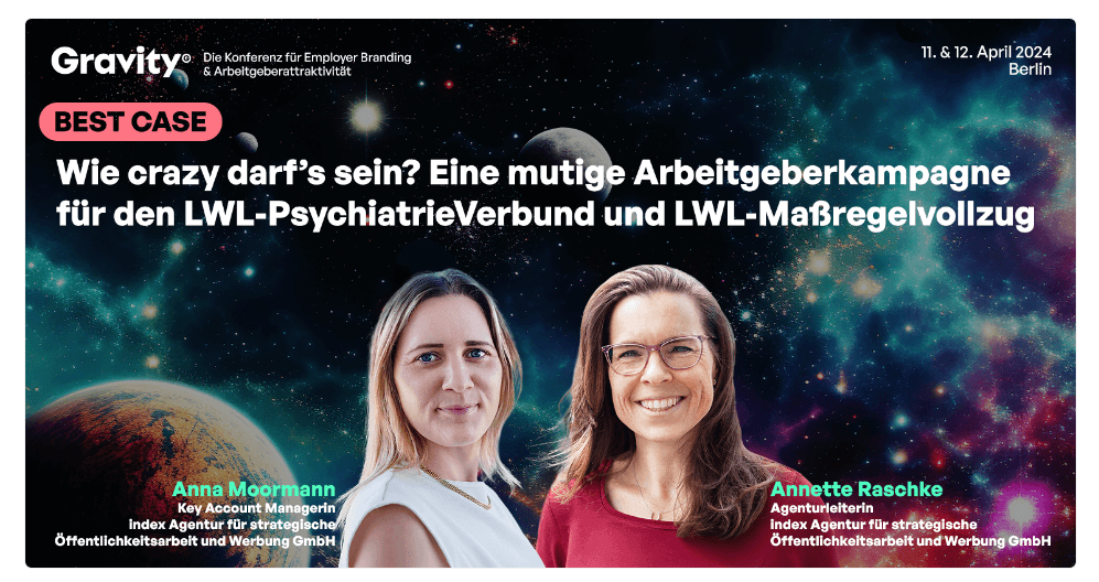 Teaser-Bild für die Gravity-Konferenz – Anna Moormann und Annette Raschke als Referentinnen für Employer Branding und Arbeitgeberattraktivität