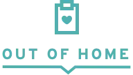 Symbol eines Plakates mit einer Headline 'Out of Home' darunter in türkis.